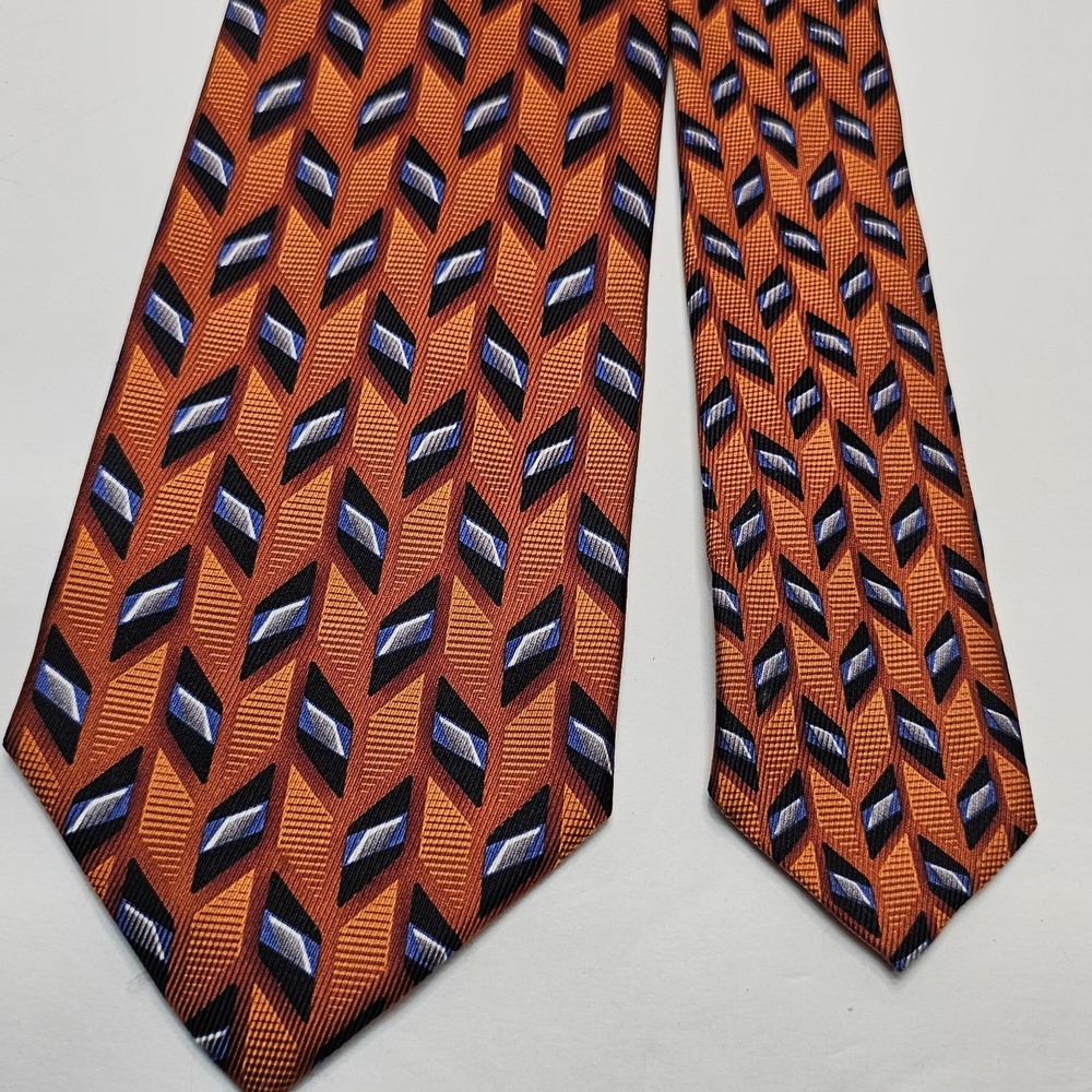 JZ‎ Richards Neck Tie Orange Geometric Geo Handmade All Silk Made In USA - Picture 5 of 7